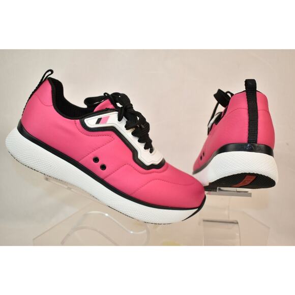 NIB PRADA 3E6321 WOMEN PINK NYLON LACE UP LOGO LOW TOP PLATFORM SNEAKERS 40 - Picture 4 of 12